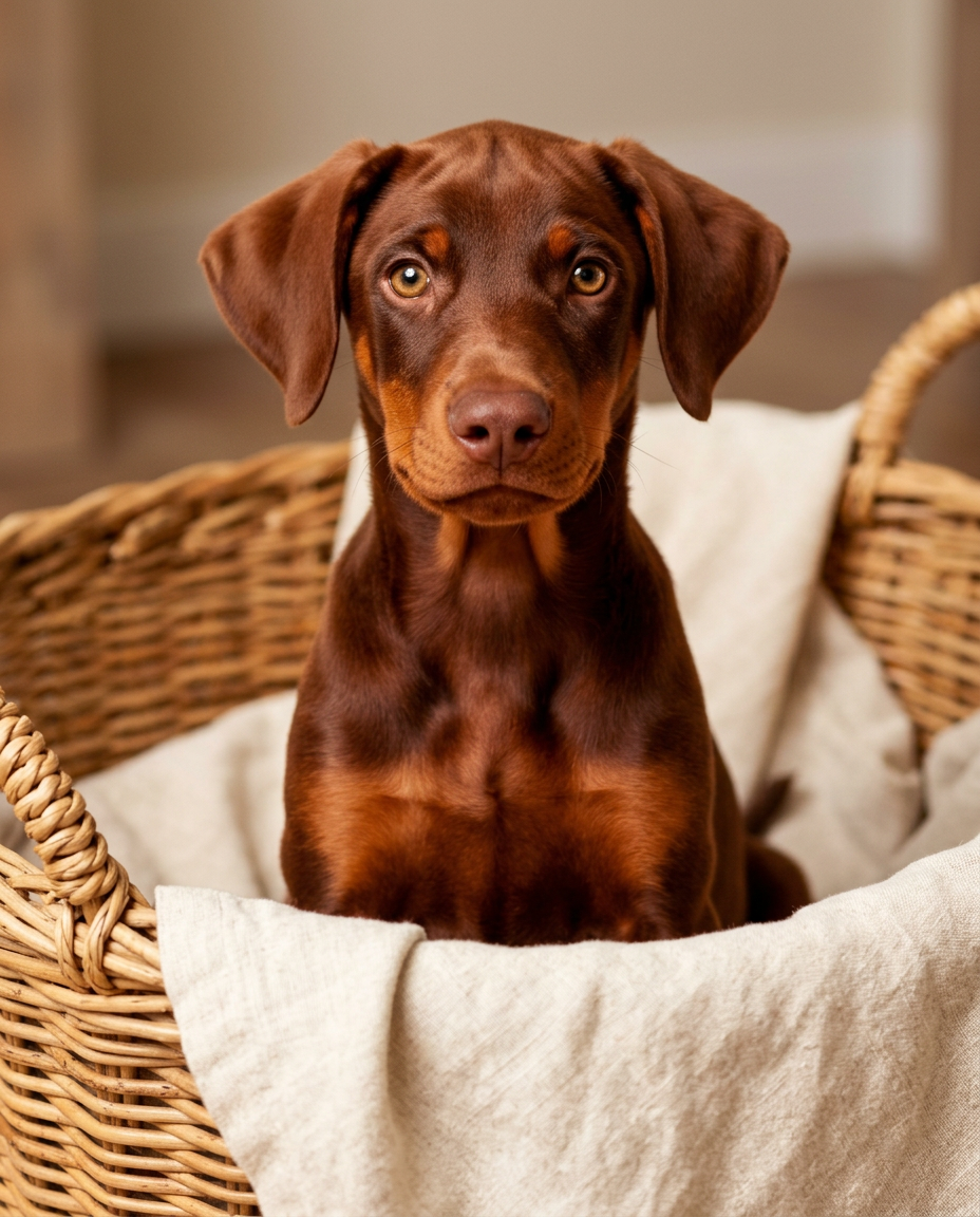 Young Doberman puppy in editorial portrait